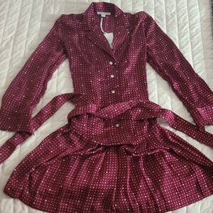 Burgundy Polka Dot Dress with Belt